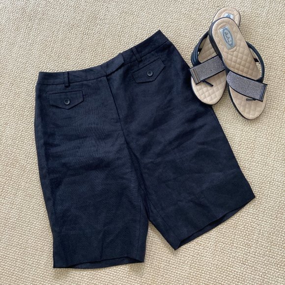 Talbot's Black 100% Irish Linen Bermuda Shorts 6 - Picture 2 of 5